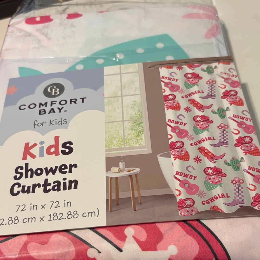 Comfort Bay Kids Shower Curtain with Red and Pink Western Design
